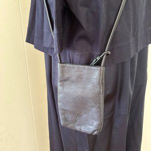 Baggu Small Black Leather Phone Crossbody Bag